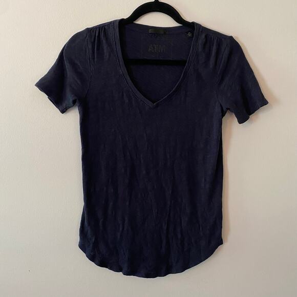 ATM Women's Navy Blue V-neck T-Shirt 100% Cotton Basic Minimalist size Small - Picture 2 of 9